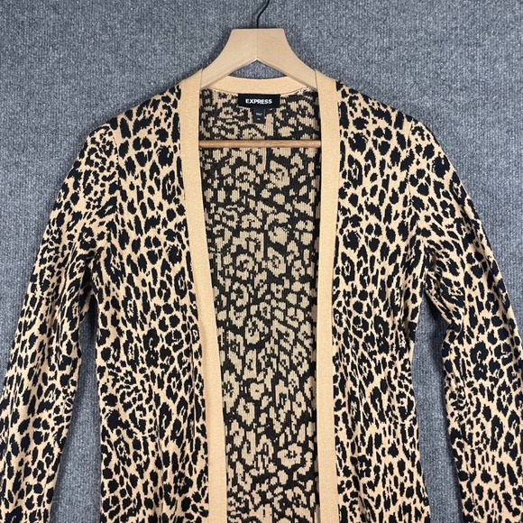 Express Womens Leopard Print Long Sleeve Open Front Cardigan Sweater XS - Picture 3 of 11